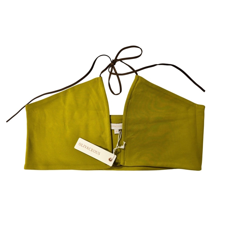 Olivaceous Tube Top Womens Medium Chartreuse Green Tie Back Cropped Strapless